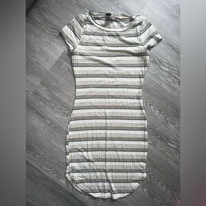 Windsor Striped Fitted Midi Dress in White and Black